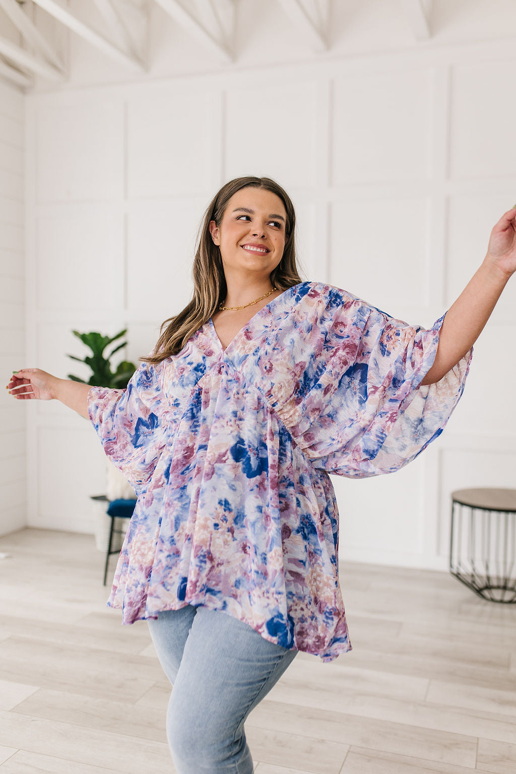 Fabled in Floral Draped Peplum Top in Blue - Jodifl