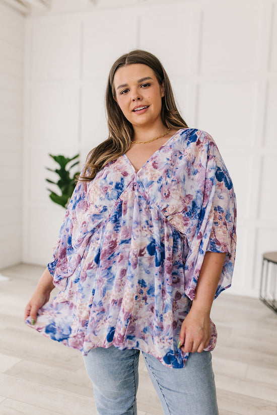 Fabled in Floral Draped Peplum Top in Blue - Jodifl