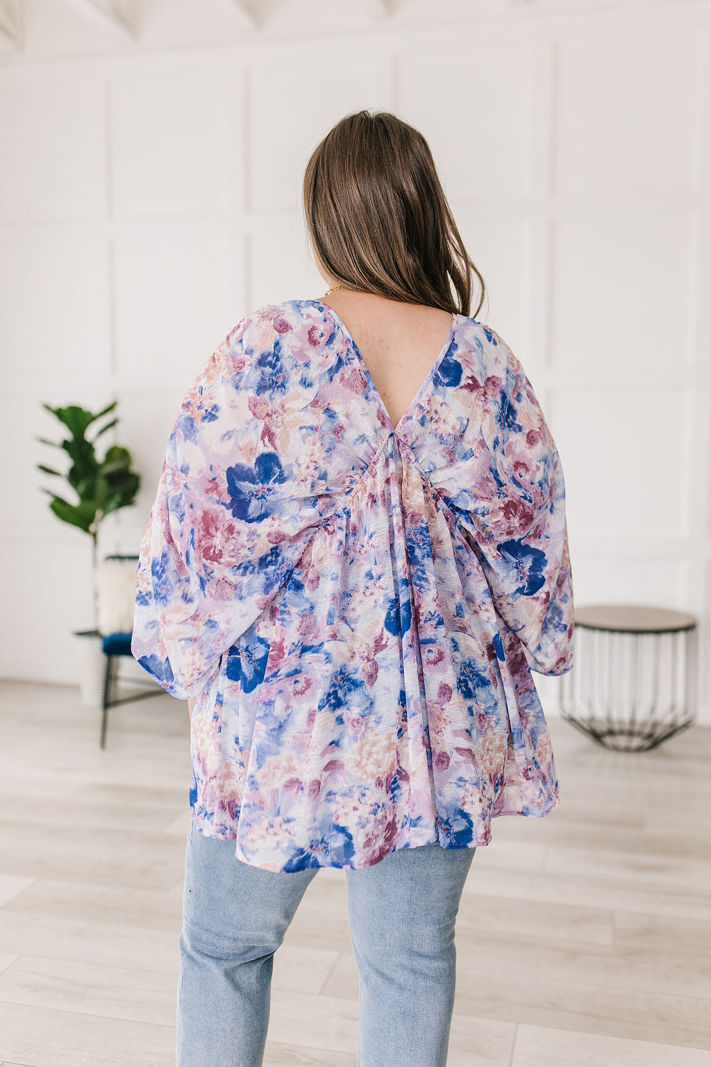 Fabled in Floral Draped Peplum Top in Blue - Jodifl