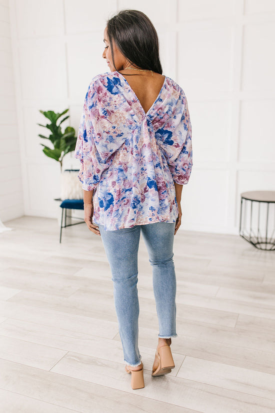 Fabled in Floral Draped Peplum Top in Blue - Jodifl