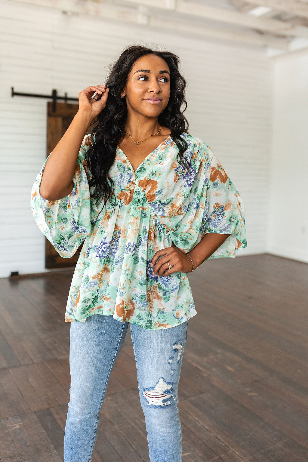 Fabled in Floral Draped Peplum Top in Ivory - Jodifl