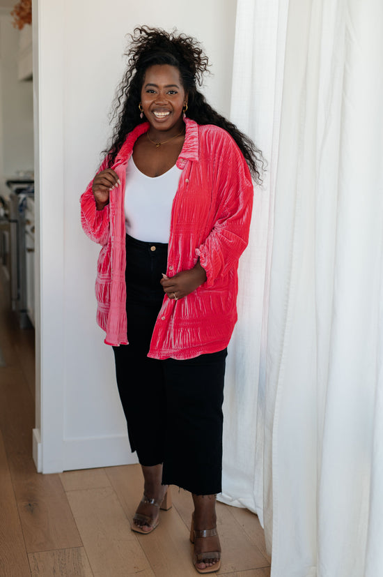 Feeling Fuchsia Velvet Button Down - White Birch