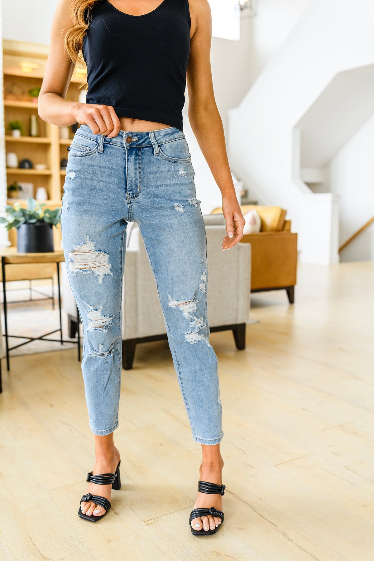 Florence High Waist Destroyed Boyfriend Jeans - Judy Blue