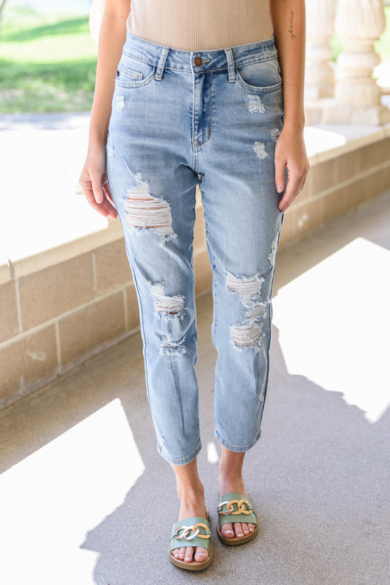 Florence High Waist Destroyed Boyfriend Jeans - Judy Blue