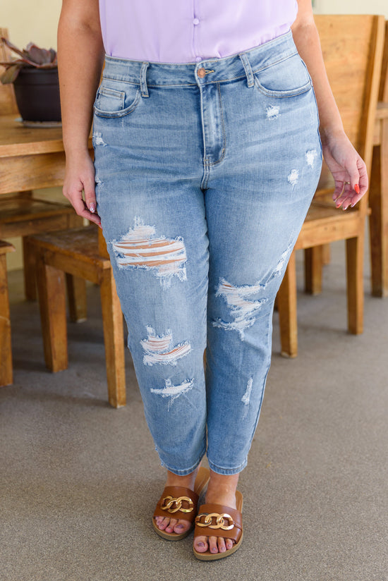 Florence High Waist Destroyed Boyfriend Jeans - Judy Blue