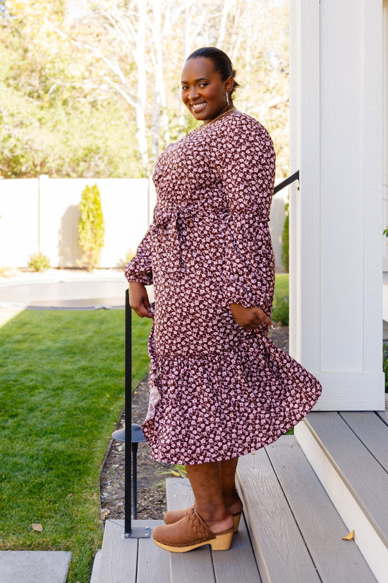 Flow With The Times Floral Midi Dress In Brown - Hayden