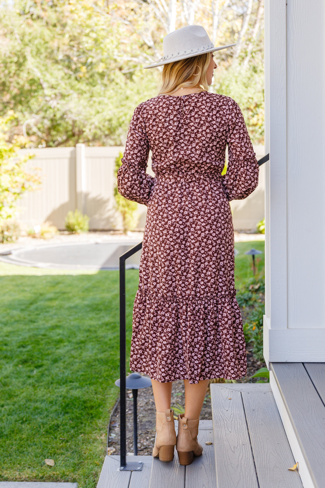 Flow With The Times Floral Midi Dress In Brown - Hayden