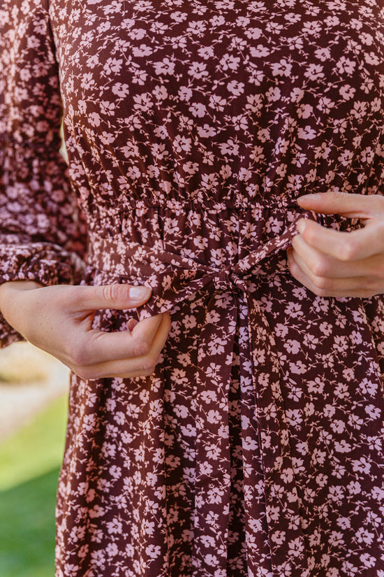 Flow With The Times Floral Midi Dress In Brown - Hayden