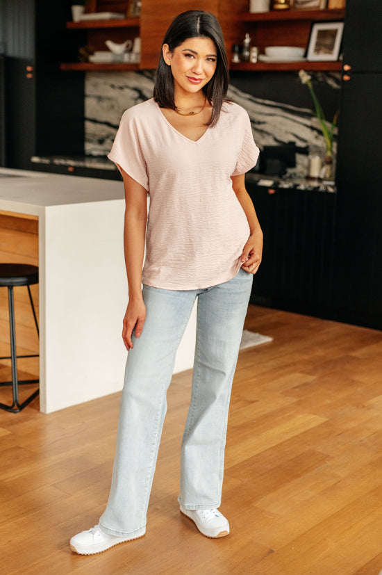 Frequently Asked Questions V-Neck Top in Blush - One Eleven North