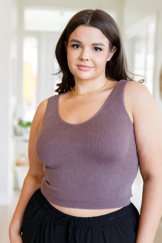 Fundamentals Ribbed Seamless Reversible Tank in Brown - Yelete