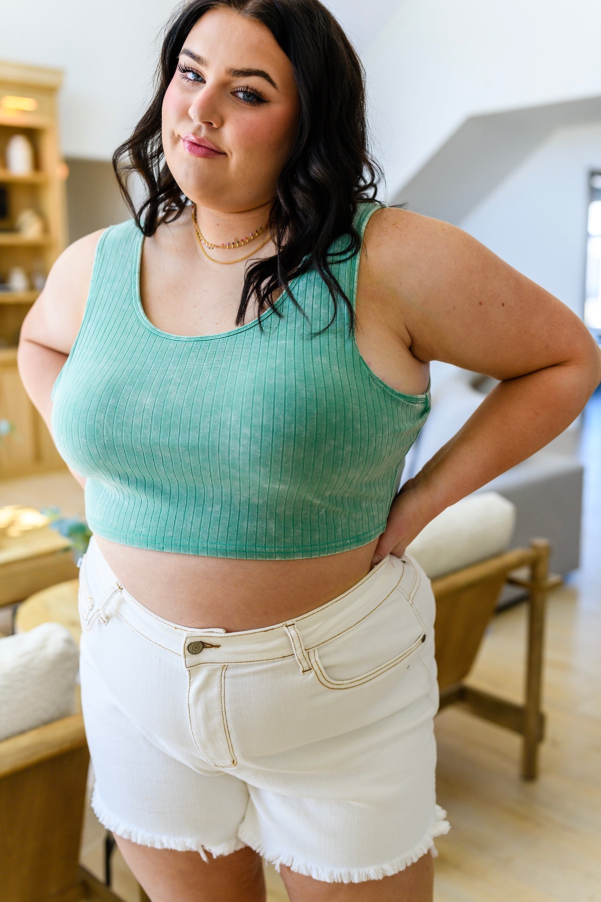 Get On My Level Cropped Cami in Mint - White Birch