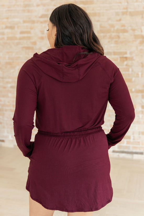 Getting Out Long Sleeve Hoodie Romper in Maroon - Rae Mode