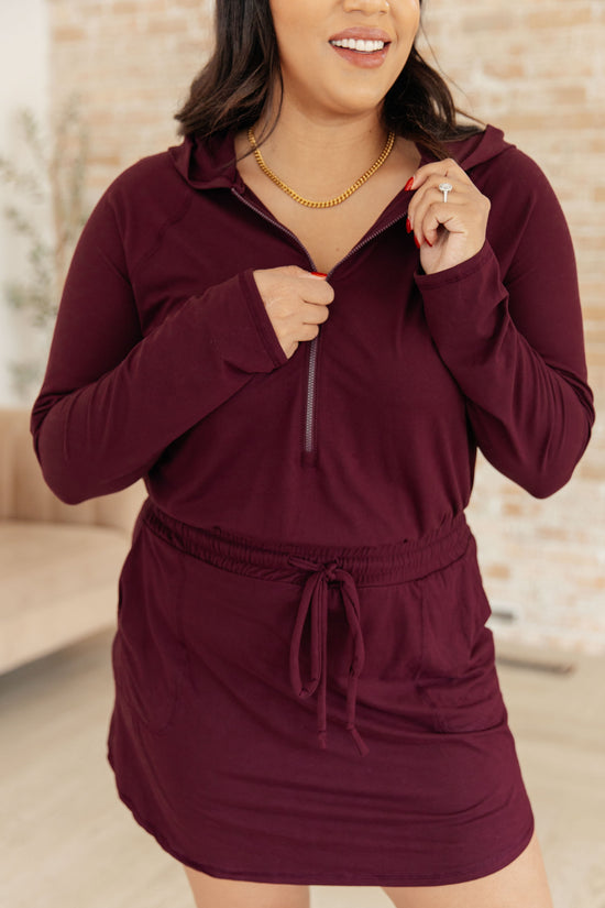 Getting Out Long Sleeve Hoodie Romper in Maroon - Rae Mode