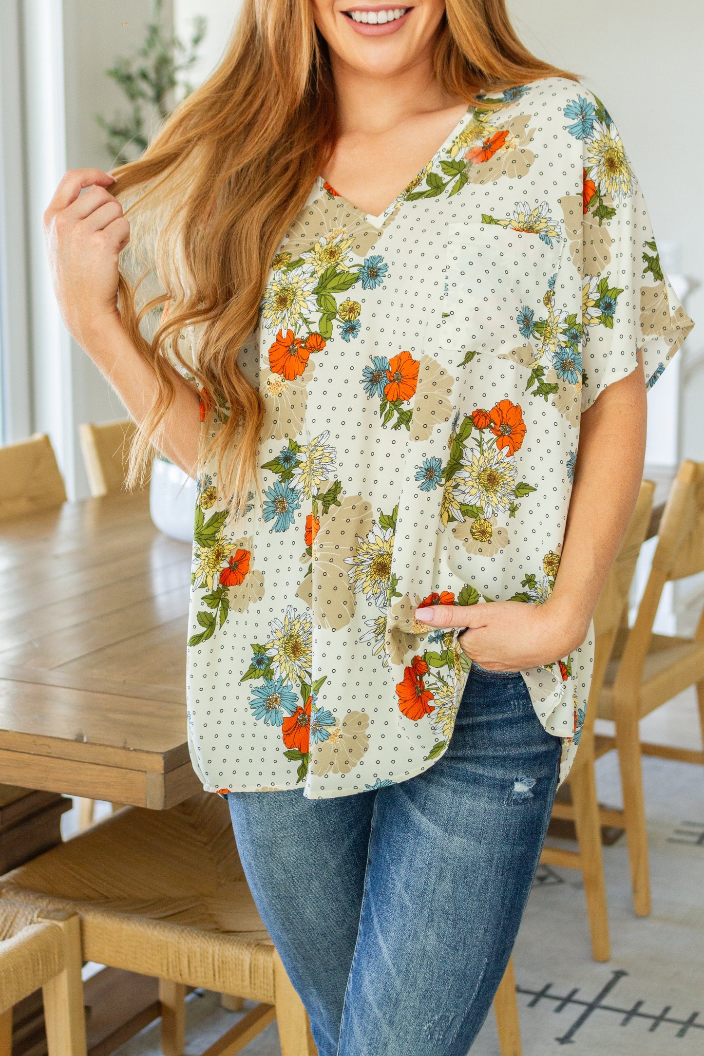 Good Morning Floral V-Neck Blouse - Jodifl