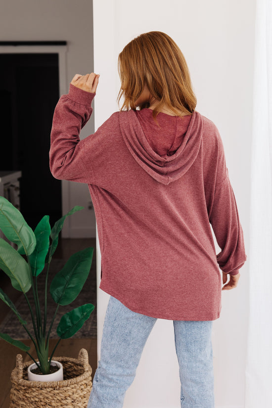 Happier Now Henley Hoodie in Burgundy - One Eleven North