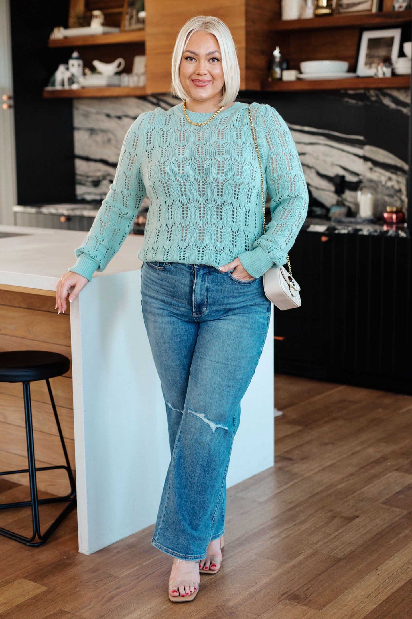 Hole In One Sheer Pointelle Knit Sweater - One Eleven North