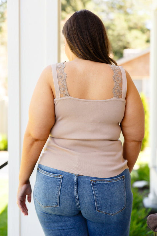 I Can Love You Better Lace Trim Tank in Taupe - Bibi