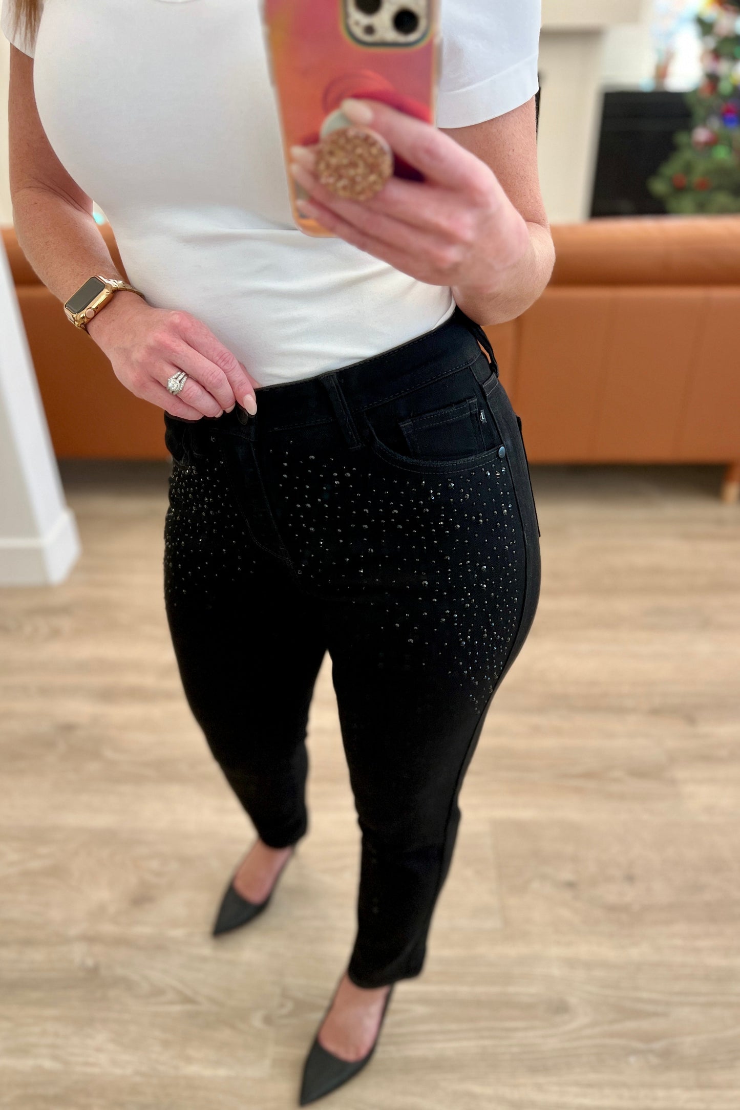 Reese Rhinestone Slim Fit Jeans in Black - Judy Blue