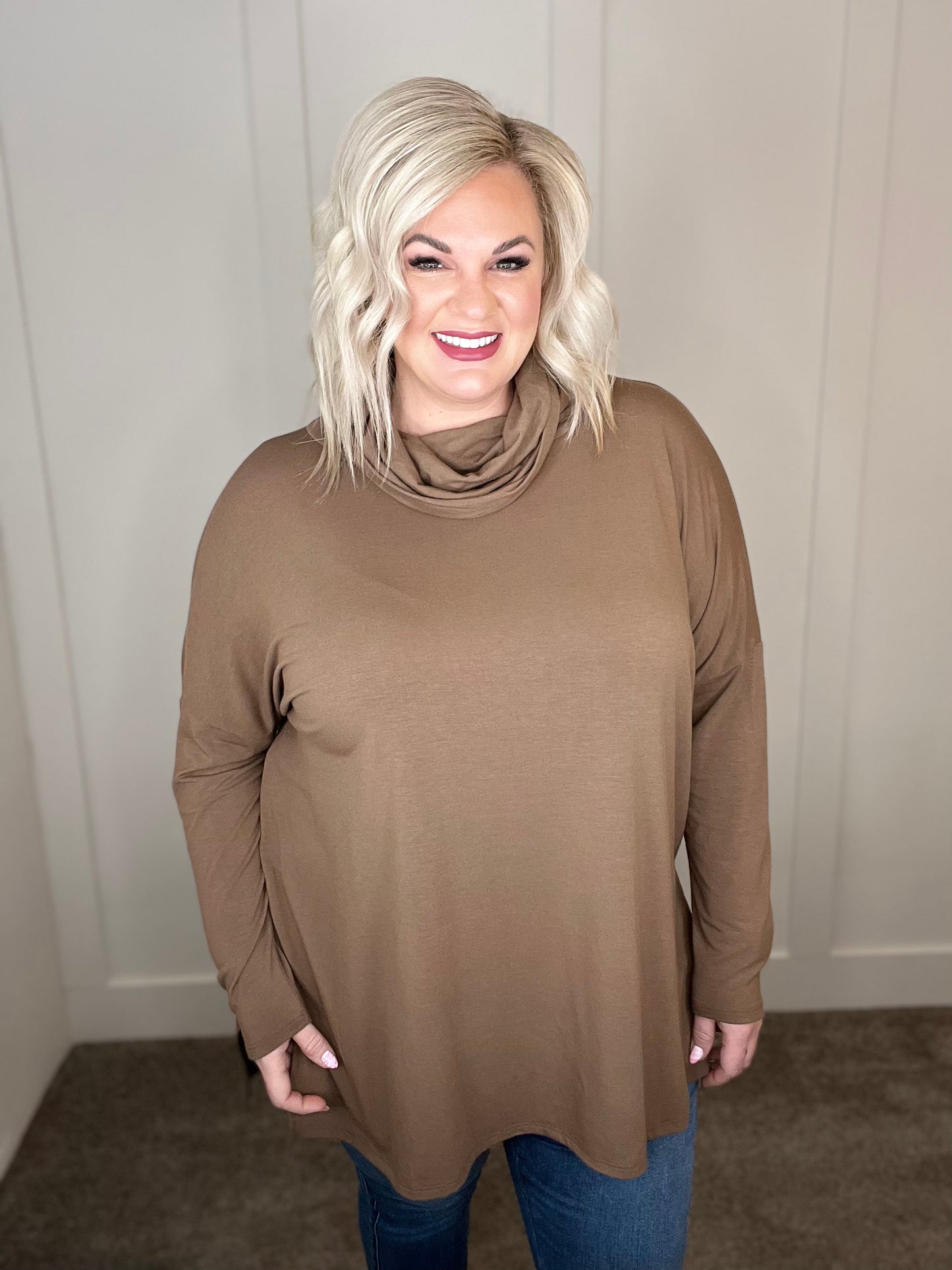 Comfort First Cowl Neck Hi-Low Long Sleeve