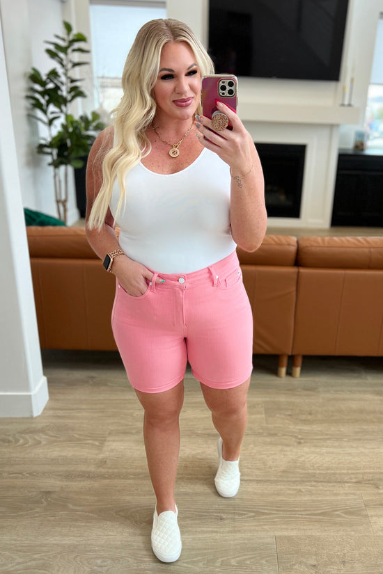 TUMMY CONTROL - Jenna High Rise Cuffed Shorts in Pink - Judy Blue