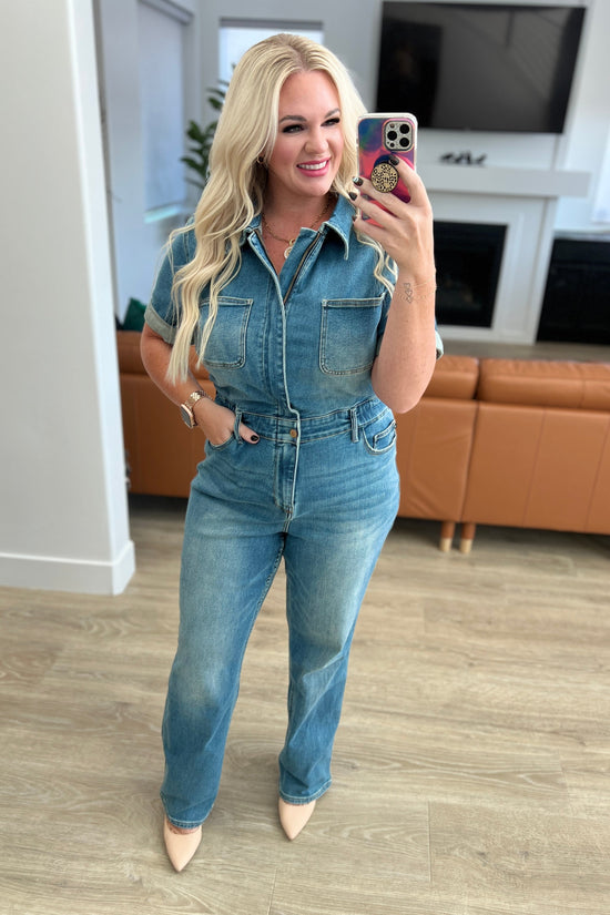 Sylvia Short Sleeve Denim Jumpsuit - Judy Blue