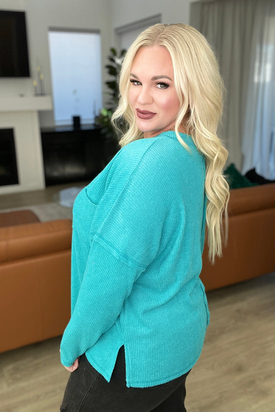 Ribbed Brushed Hacci Sweater in Light Teal - Zenana