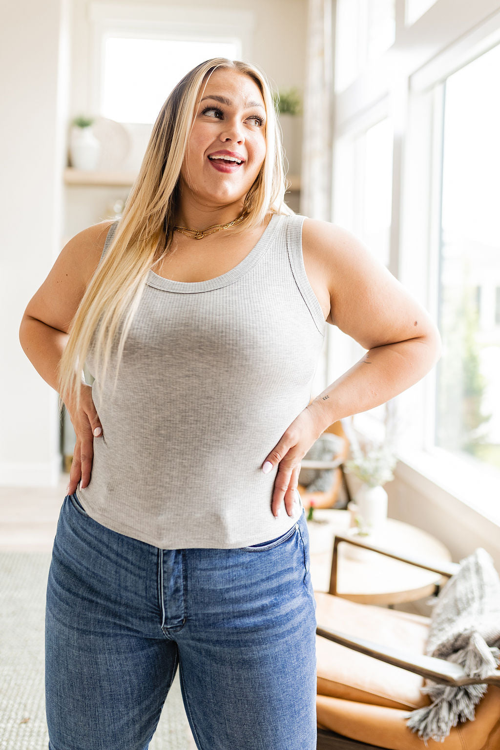 Just One More Ribbed Tank in Heather Grey - Yelete