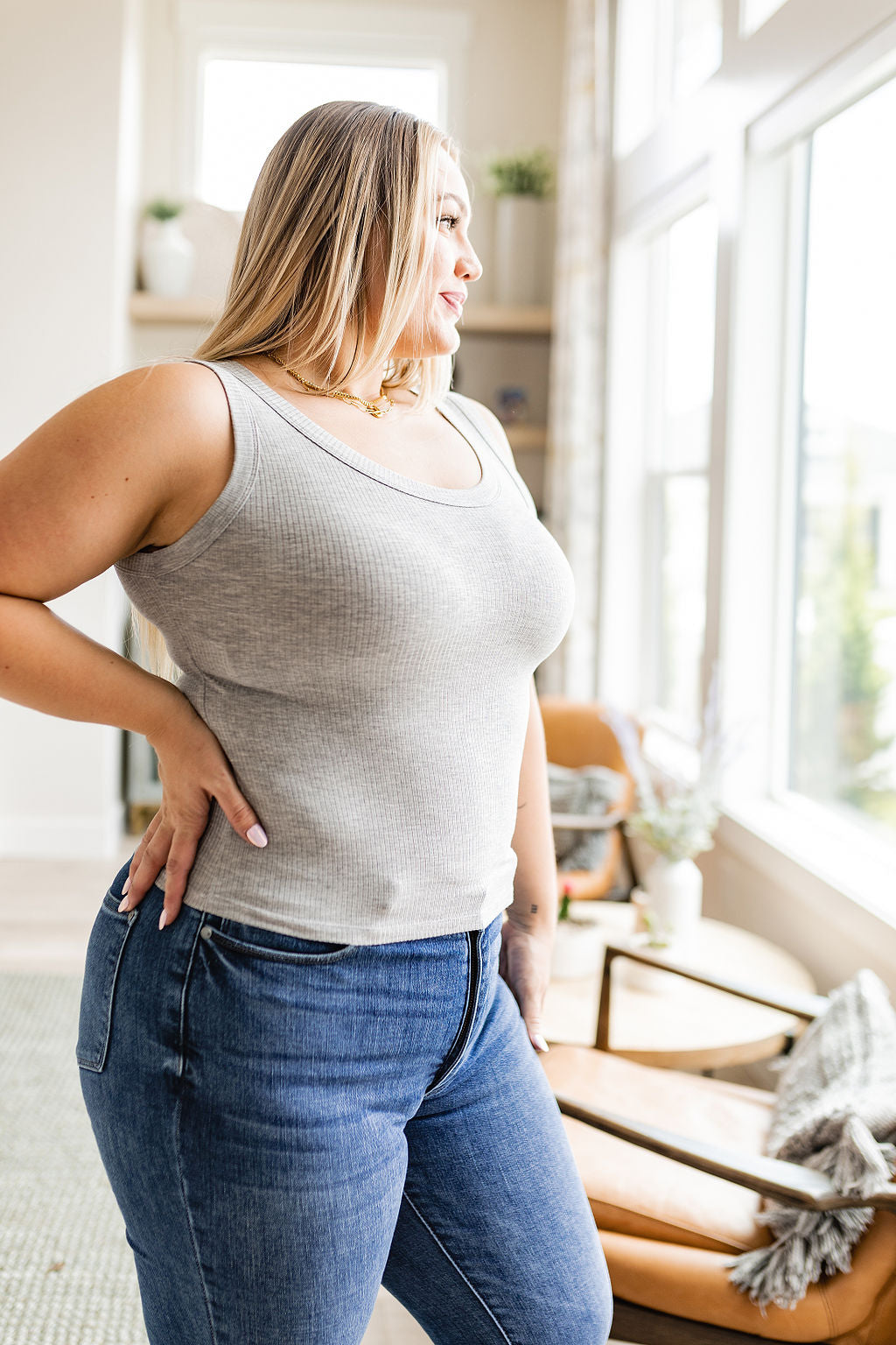 Just One More Ribbed Tank in Heather Grey - Yelete