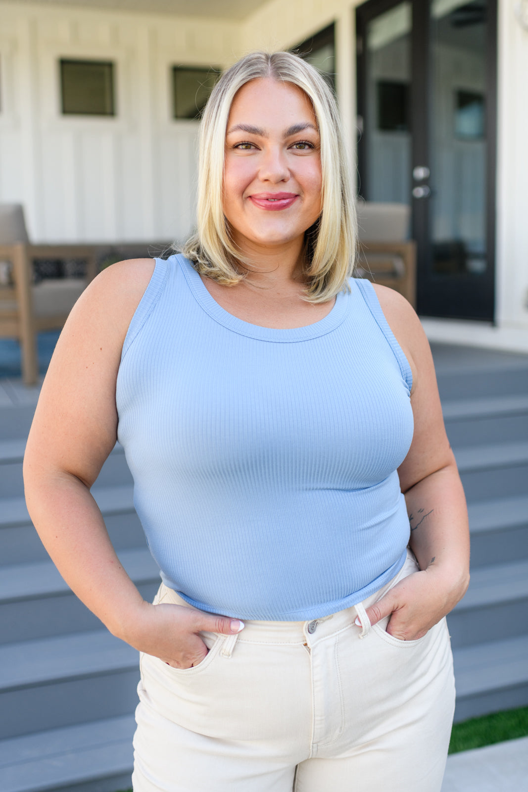 Just One More Ribbed Tank in Light Blue - Yelete