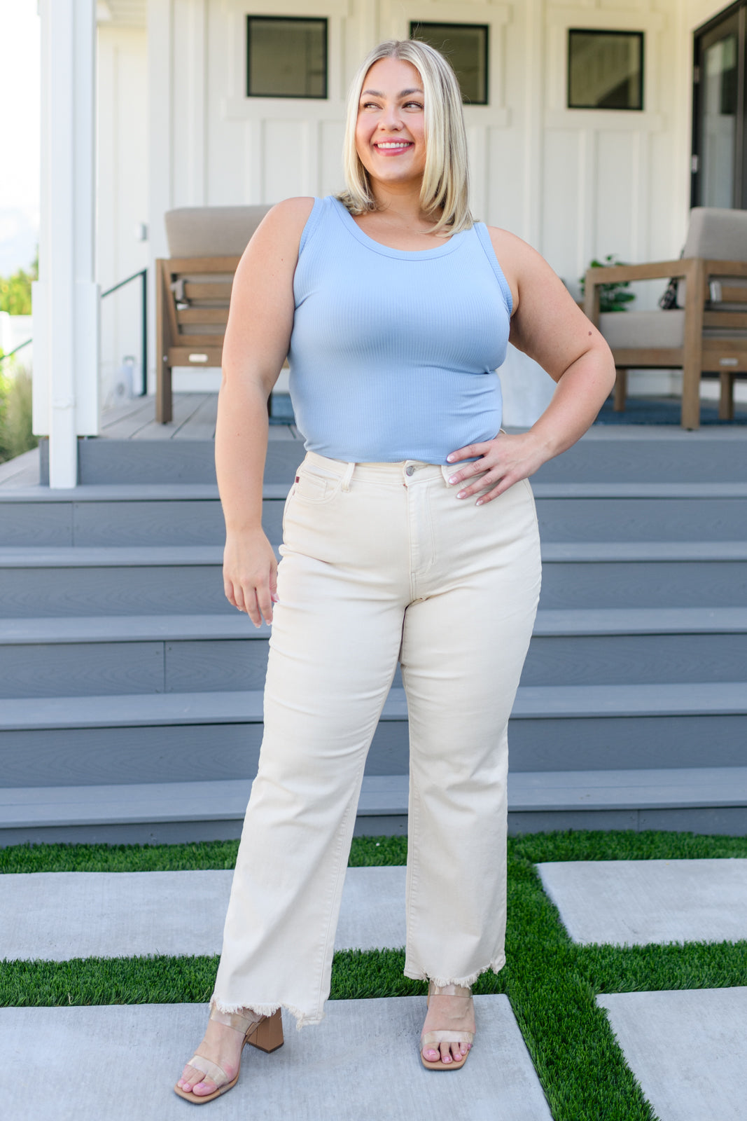 Just One More Ribbed Tank in Light Blue - Yelete