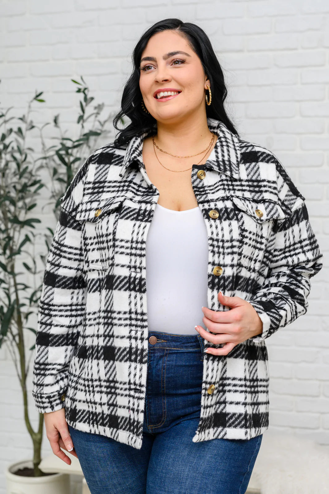 Kate Plaid Jacket in Black & White - JODIFL