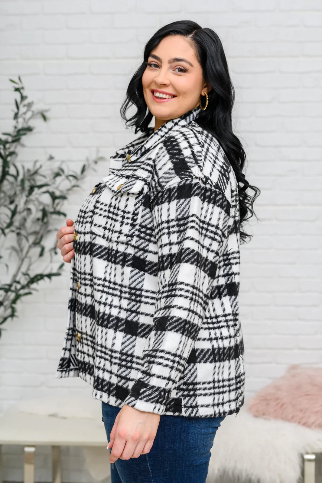 Kate Plaid Jacket in Black & White - JODIFL