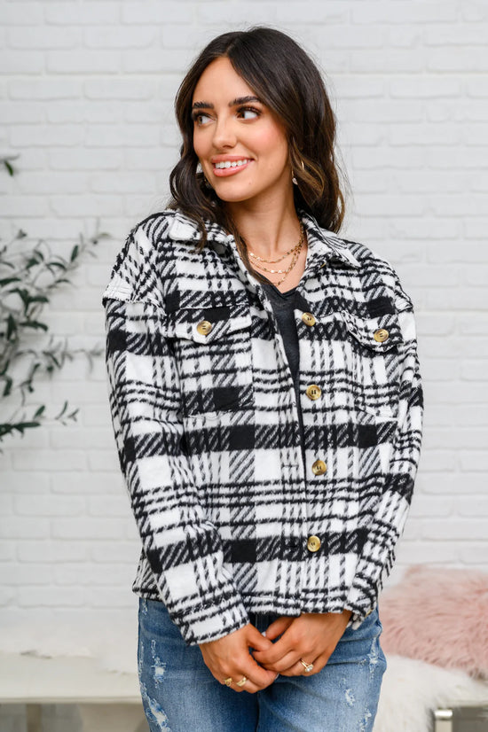 Kate Plaid Jacket in Black & White - JODIFL