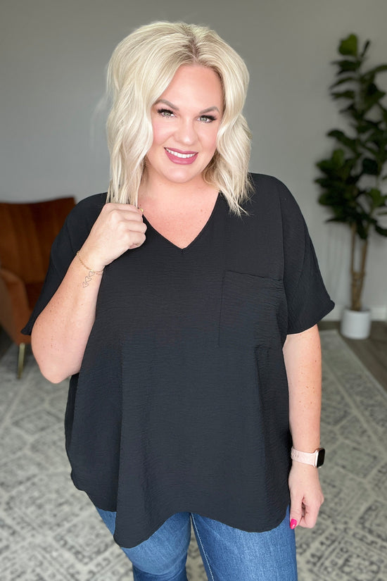 Let's Roll V-Neck Top in Black - Zenana