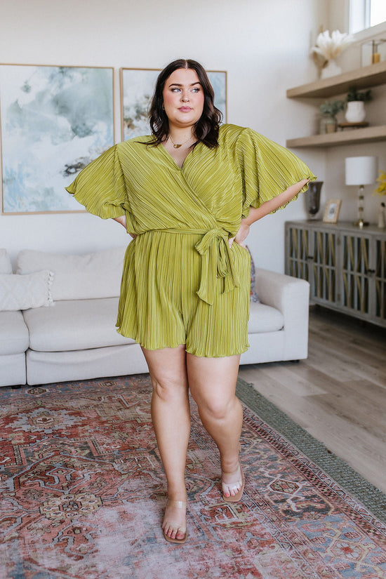 Lovely Life Plisse Romper in Green - GeeGee