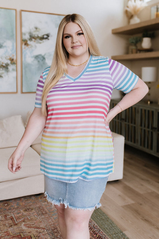 Looking for Rainbows V-Neck Striped Top - Heimish