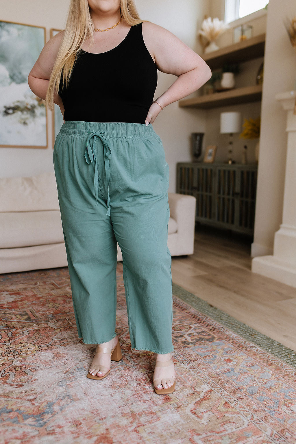 Love Me Dearly High Waisted Pants in Jade - Cotton Bleu