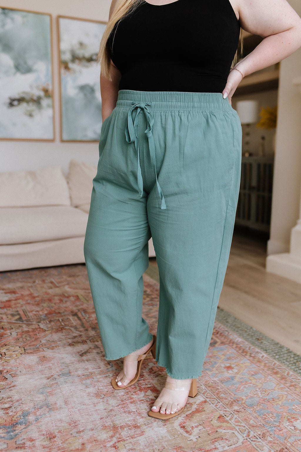 Love Me Dearly High Waisted Pants in Jade - Cotton Bleu