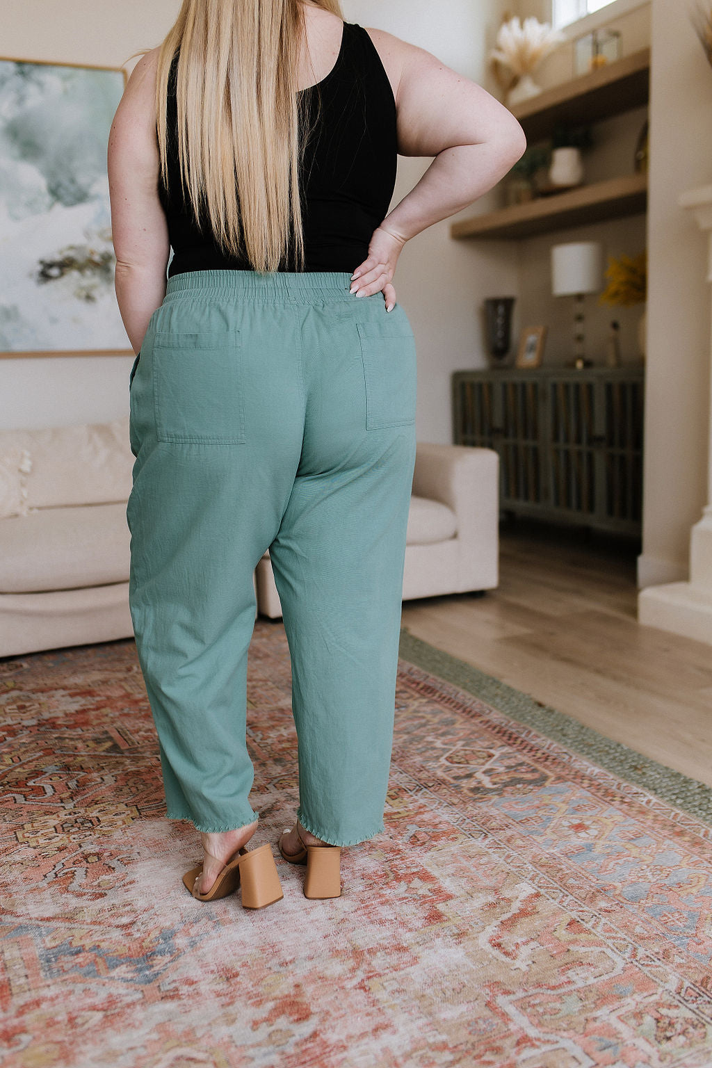 Love Me Dearly High Waisted Pants in Jade - Cotton Bleu