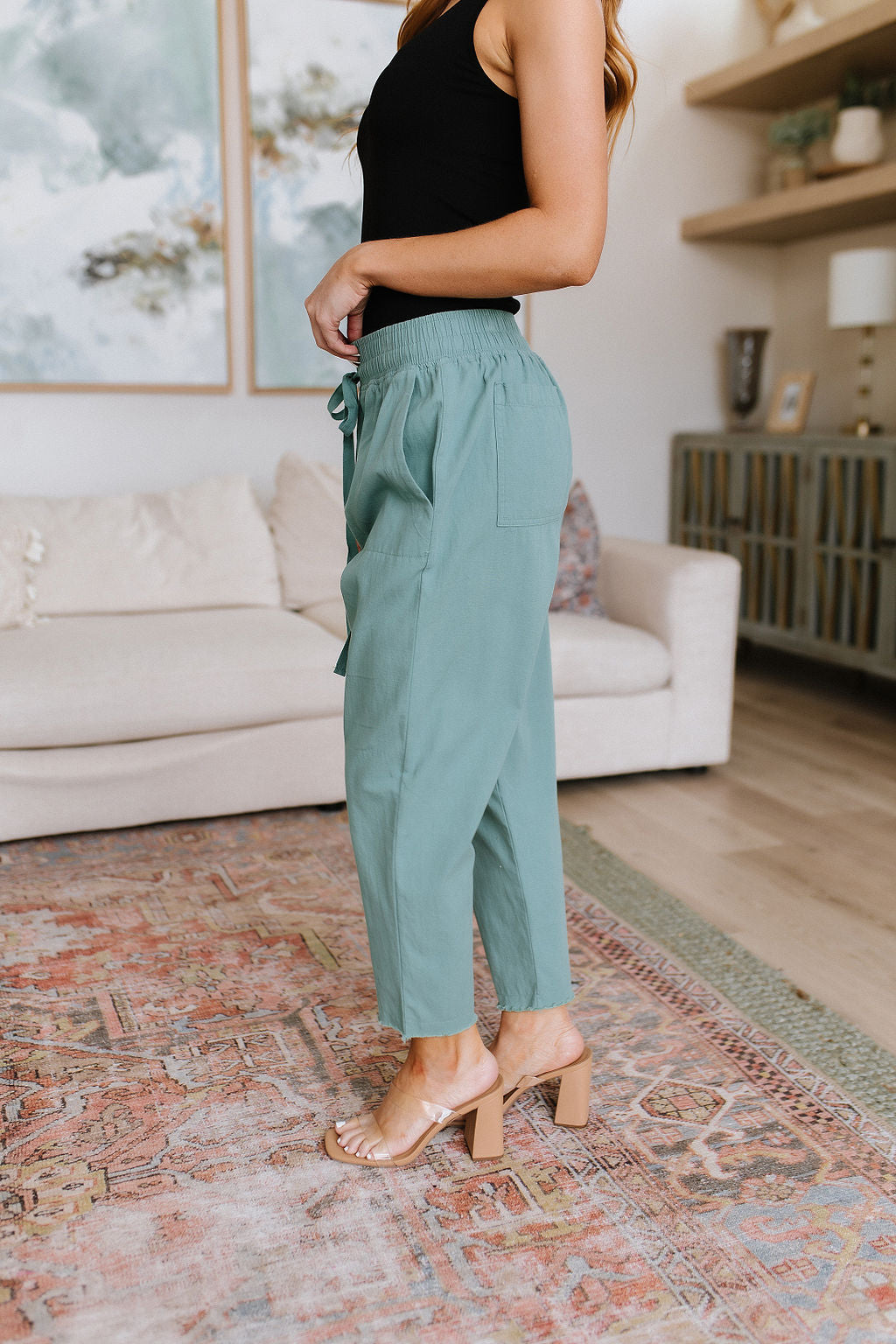 Love Me Dearly High Waisted Pants in Jade - Cotton Bleu