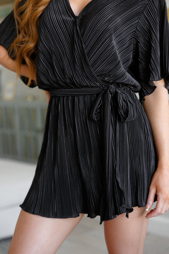 Lovely Life Plisse Romper in Black - Geegee