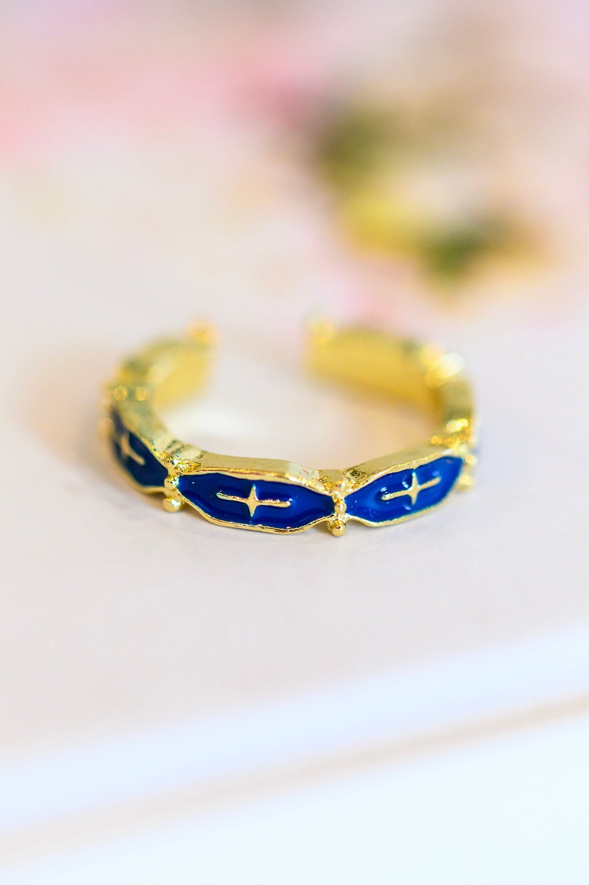 Mariana Hand Crafted Blue Cross Ring - 18K Gold