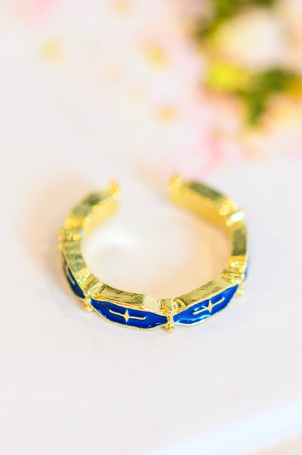 Mariana Hand Crafted Blue Cross Ring - 18K Gold