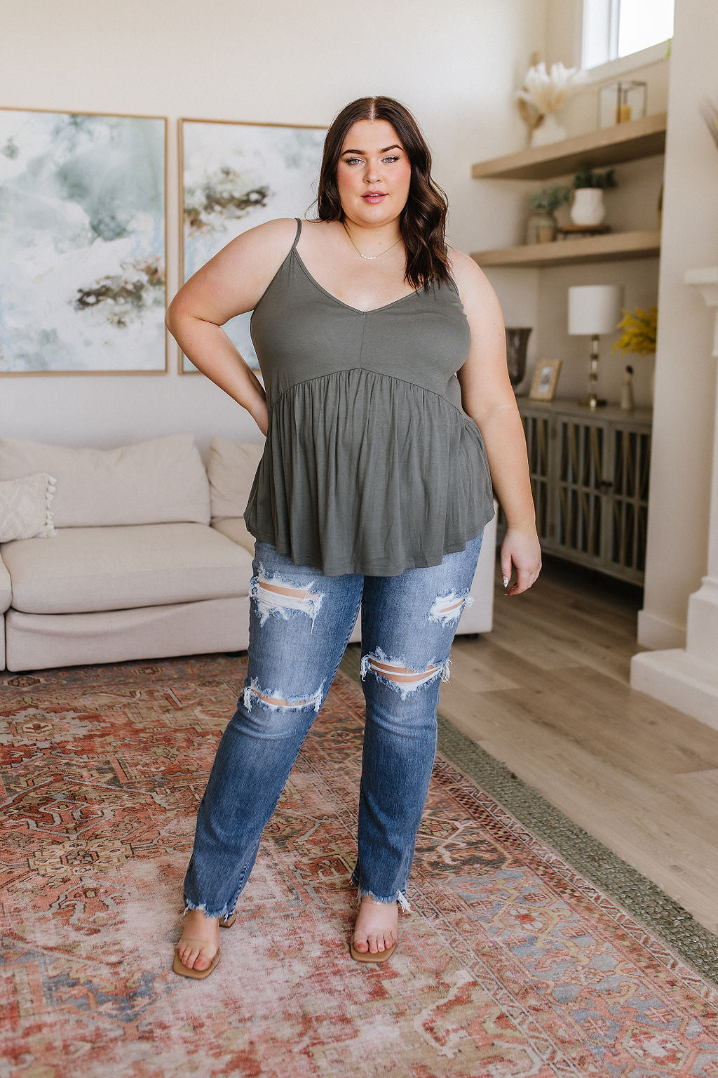 Never Not Loving V-Neck Cami in Gray Green - Mittoshop