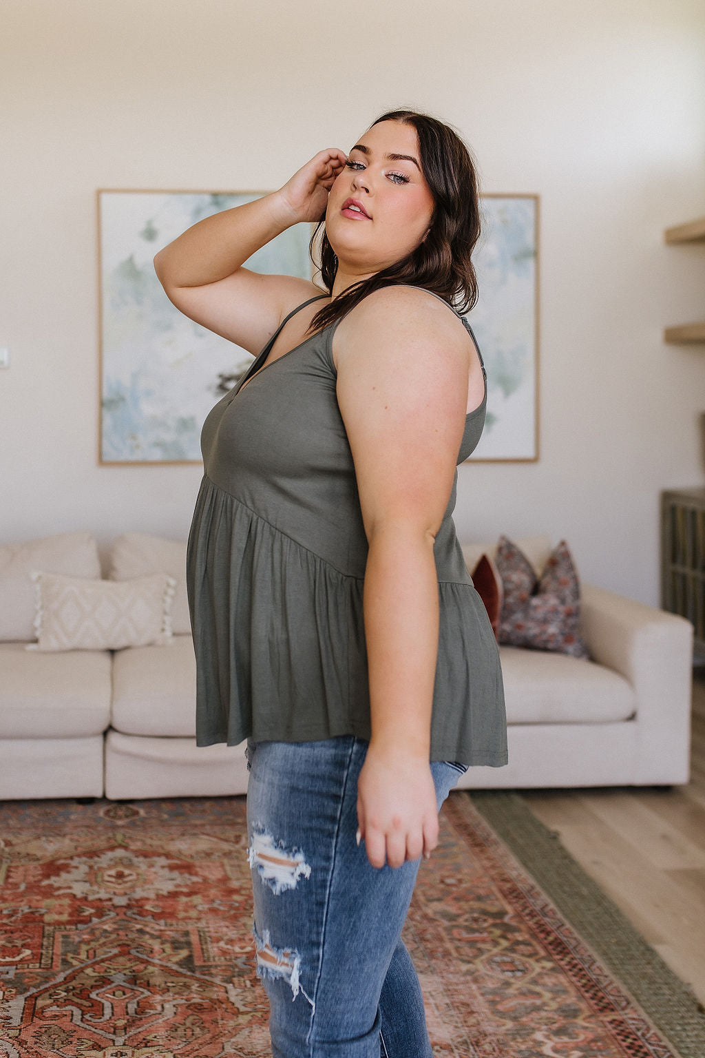 Never Not Loving V-Neck Cami in Gray Green - Mittoshop