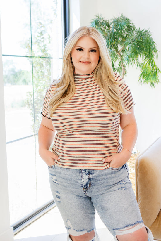 Nostalgic Note Striped Mock Neck Top - Shopin LA