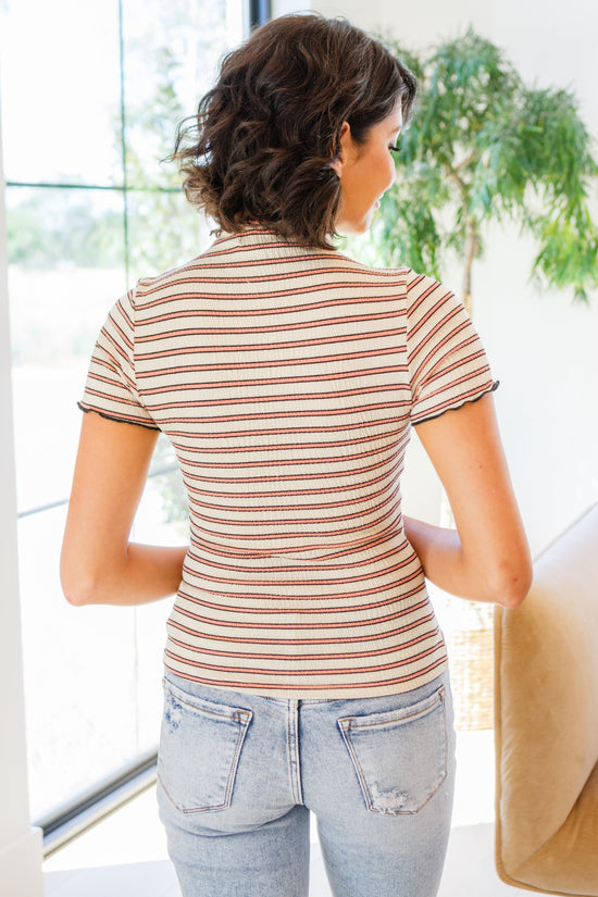 Nostalgic Note Striped Mock Neck Top - Shopin LA