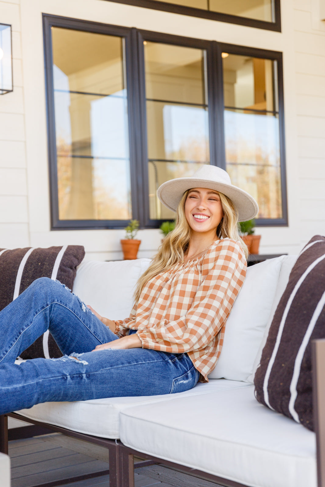 One Fine Afternoon Gingham Plaid Top In Caramel - Jodifl