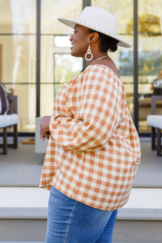 One Fine Afternoon Gingham Plaid Top In Caramel - Jodifl