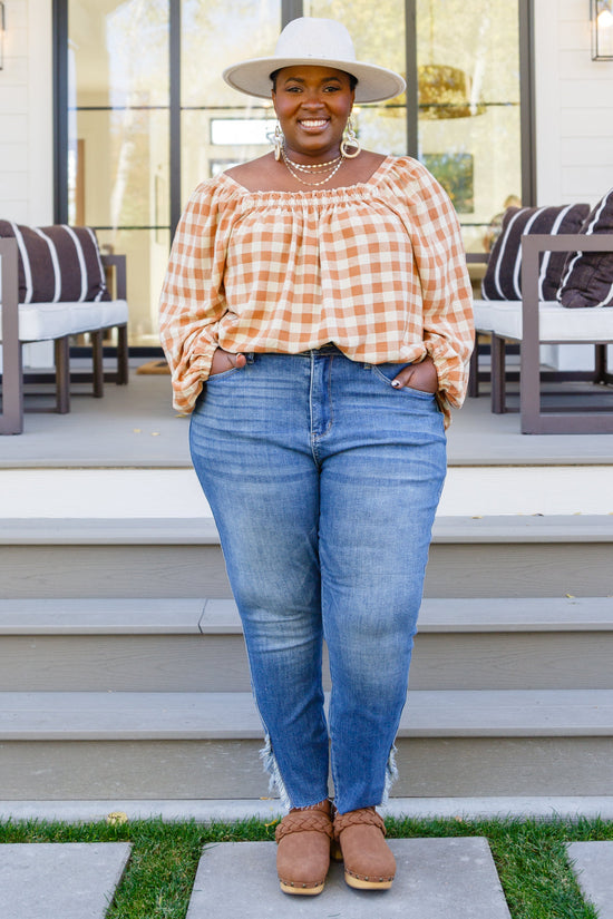 One Fine Afternoon Gingham Plaid Top In Caramel - Jodifl